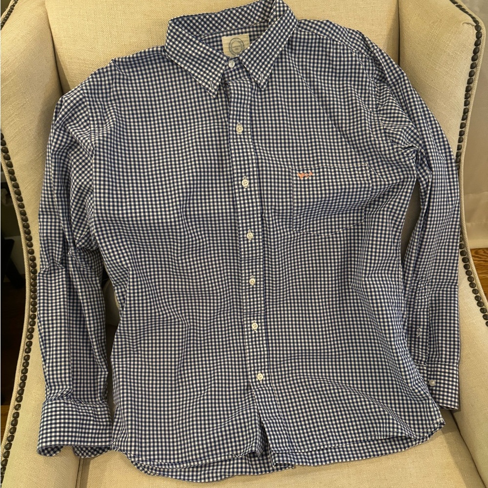 Blue Check Coastal Cotton Button Down Large